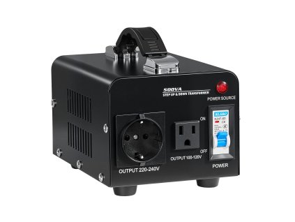 Transformátor napätia 500VA 110V/220V, US a EU zásuvky, istič