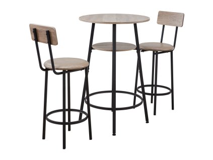 Barový stôl s 2 stoličkami, 3 ks, 596,9 mm, zaoblené rohy, svetlošedý