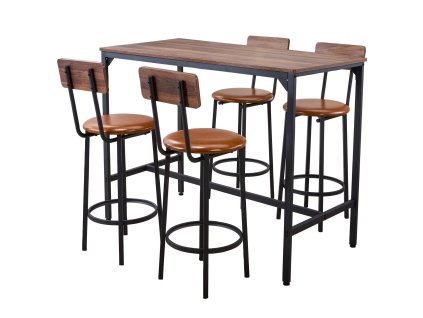 Barový 5-dielny set, stôl 1193.8mm, 4 stoličky, orech/čierna