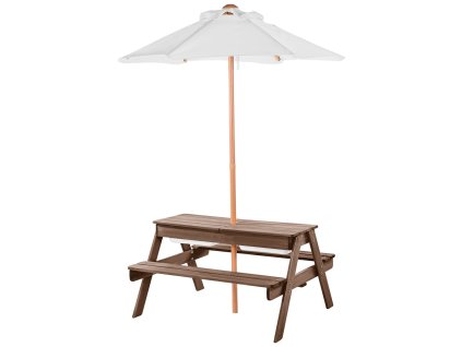 Detský piknikový stôl s dáždnikom, 3v1 piesok/voda, 4-osobný set