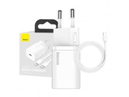 Rýchlonabíjačka Baseus Super Si 1C 20W s káblom USB-C pre Lightning 1 m (biela)