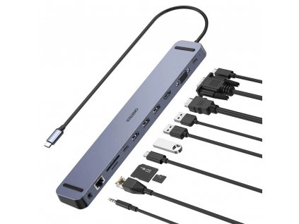 Adaptér dokovacej stanice Choetech USB Type C 11v1 100W PD sivý (HUB-M20)