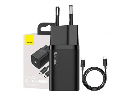 Rýchlonabíjačka Baseus Super Si 1C 25W s káblom USB-C pre USB-C 1m (čierna)