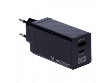 Wozinsky GaN 65W nabíjačka s portami USB, USB C podporuje QC 3.0 PD čierna (WWCG01)