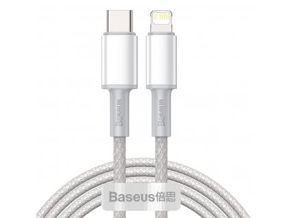 Kábel USB-C na Lightning Baseus s vysokou hustotou opletenia, 20 W, PD, 2 m (biely)