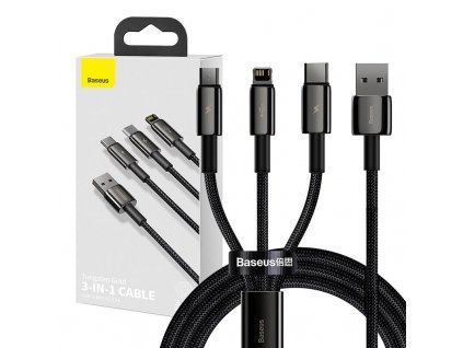 Kábel USB 3v1 Baseus Tungsten Gold, USB na micro USB / USB-C / Lightning, 3,5 A, 1,5 m (čierny)
