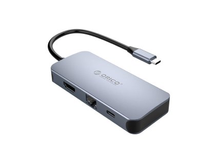 Orico Rozbočovač 6 v 1, HDMI 4K + 3x USB 3.0 + RJ45 + USB-C PD 100W