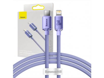 Baseus Crystal kábel USB-C na Lightning, 20W, PD, 1,2 m (fialový)