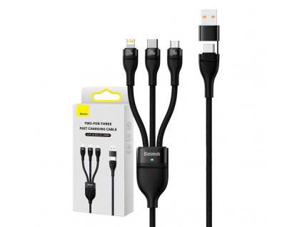 Kábel USB 3v1 Baseus Flash Series 2, USB-C + micro USB + Lightning, 100 W, 1,2 m (čierny)