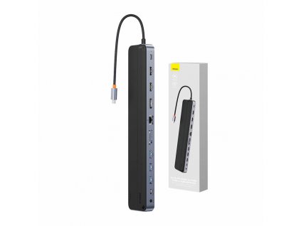 Rozbočovač 12w1 Baseus EliteJoy Gen2 series USB-C do 2xHDMI+ 3xUSB 3.0+ PD+ DP+ SD/TF+ RJ45+Type-C+ 3,5 mm (tmavo sivá)