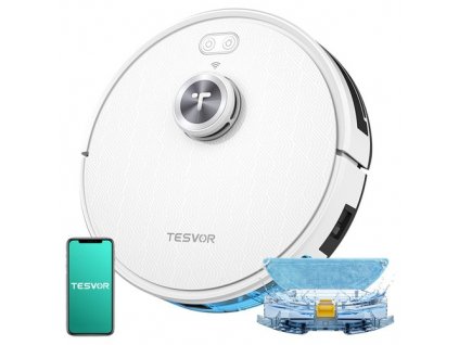 Tesvor S7 Pro Robot Vacuum Cleaner with Mop Function, 6000Pa Suction, Laser Navigation, 600ml Dustbin, 180Mins Runtime, 150sqm Max Vacuuming Area, App Control / Remote Control - White