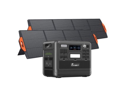 FOSSiBOT F2400 Portable Power Station Kit + 2 x FOSSiBOT SP200 18V 200W Foldable Solar Panel, 2048Wh LiFePO4 Battery 2400W Output Solar Generator, 3xAC RV Car USB Type-C QC3.0 PD DC5521 Pure Sine Wave Full Outlets, 1.5H Fast Charging, Outdoor