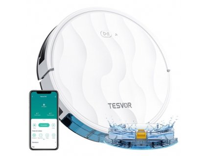 Tesvor M2 Robot Vacuum Cleaner with Mop Function, 6000Pa Suction, Gyroscope Navigation, 600ml Dustbin, 150Mins Runtime, 120sqm Max Vacuuming Area, App Control / Remote Control - White