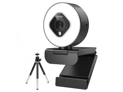 Spedal AF962 Webcam HD1080P with Ring Light and Zoom Lens, 3 Level Adjustable Brightness, with Tripod and Microphones