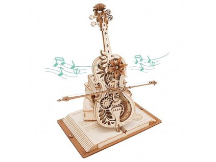 ROBOTIME AMK63 ROKR Magic Cello Mechanical Music Box 3D Wooden Puzzle DIY Kit, 199Pcs