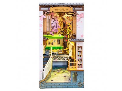ROBOTIME TGB01 Rolife Sakura Densya 3D Wooden Puzzle DIY Miniature House Book Nook Kit, 340Pcs