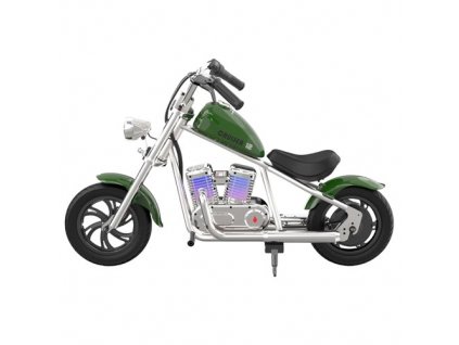HYPER GOGO Cruiser 12 Plus with APP Electric Motorcycle for Kids 24V 5.2Ah Battery 160W Motor 16km/h Speed 12" x 3" Tires, 12km Max Range  with Odometer, Ambient Lights, Simulated Smoke, Bluetooth Speaker - Green