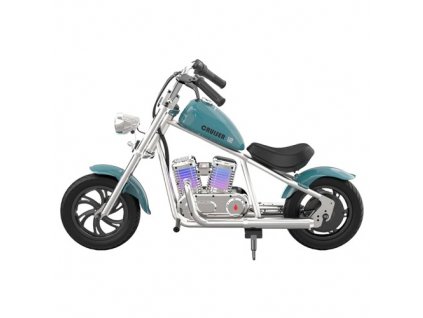 HYPER GOGO Cruiser 12 Plus with APP Electric Motorcycle for Kids 24V 5.2Ah Battery 160W Motor 16km/h Speed 12" x 3" Tires, 12km Max Range  with Odometer, Ambient Lights, Simulated Smoke, Bluetooth Speaker - Blue