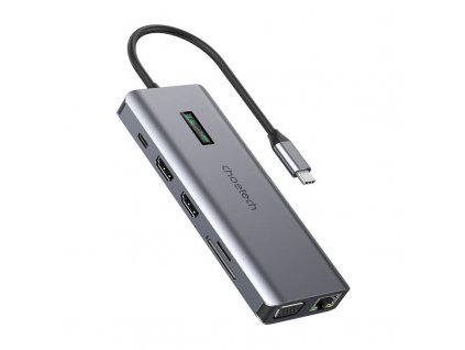 Adaptér 12w1 Choetech HUB-M26 USB-C pre USB-C+ USB-A+ HDMI+ VGA+ AUX+ SD+ TF (sivý)