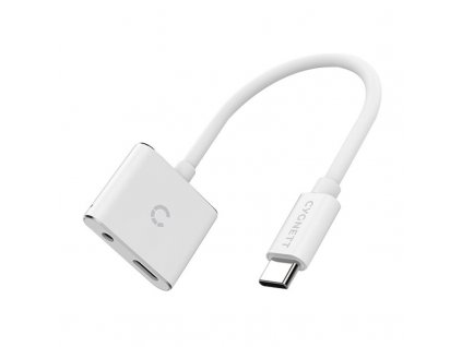 Audio adaptér USB-C na mini jack 3,5 mm i USB-C Cygnett Essential (biely)