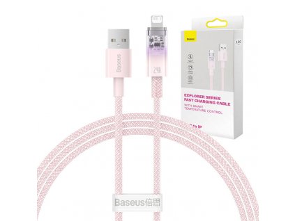 Rýchlonabíjací kábel Baseus USB-A na Lightning Explorer Series 1 m, 2,4 A (ružový)