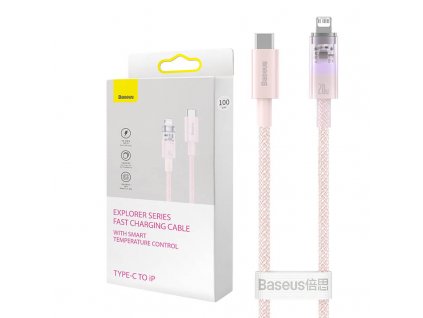 Rýchlonabíjací kábel Baseus USB-C na Lightning Explorer Series 1 m, 20 W (ružový)