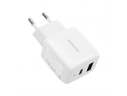 Sieťová nabíjačka 25W PD Ricomm RC252 EU, 1xUSB-A, 1xUSB-C + 2,1m kábel USB-C