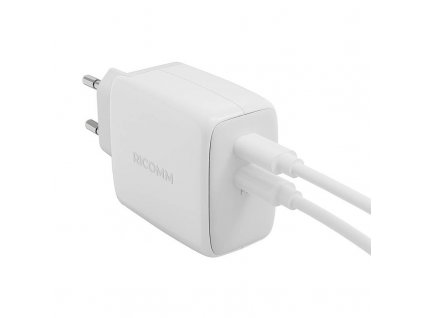 Sieťová nabíjačka 65W GaN Ricomm RC652 EU, 2xUSB-C + 2,1m kábel USB-C