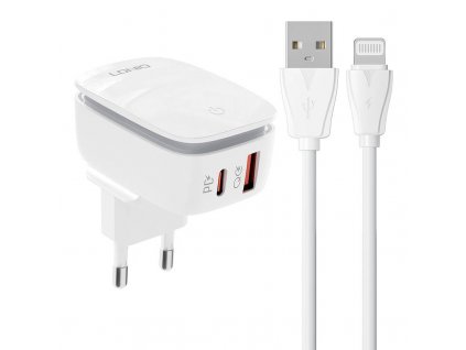 Sieťová nabíjačka LDNIO A2425C USB, USB-C + Lightning kábel