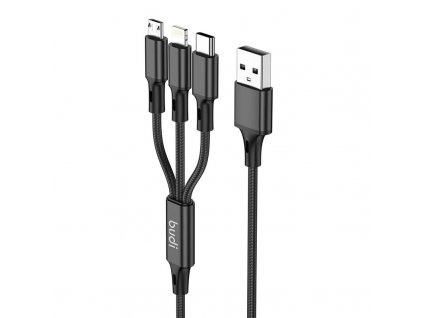 Kábel Budi 3v1 USB na USB-C / Lightning / Micro USB 1 m (čierny)