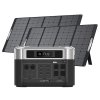 OUKITEL BP2000 Portable Power Station + 2 x OUKITEL PV400 Solar Panel, 2048Wh/640000mAh LiFePO4 Battery Solar Generator, 2200W AC Output, 2000W UPS, 1800W AC Charging, Expand Up to 7 Battery Packs, 15 Outputs