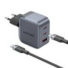 GaN Vention USB-C+C+A 70W nabíjačka + USB-C kábel 1m (sivá)