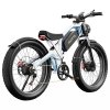 DUOTTS N26 Electric Bike, 750W*2 Motors, 55km/h Max Speed, 26*4.0" Inflatable Tires, 48V 20Ah Samsung Battery, 120-150km Range, Shimano 7-Speed, 200kg Max Load - White