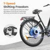 Foride Roamer 1 Step-thru Electric Bike, 250W Motor, 36V 13Ah Battery, 27.5 inch Tires, 25km/h Max Speed, 100km Max Range, Disc Brake, Suspension with Lockout, Shimano 7-speed - Green