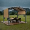 Pergola 12 × 10 ft kovová s oblúkovou strechou a sťahovacou markízou