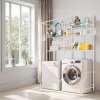 Polica nad práčku a sušičku, 6 políc, nastaviteľná, s tyčou a háčikmi
