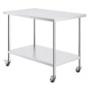 Pracovný nerezový stôl 30×48×38 inch, 4 kolieska, 3 nastaviteľné výšky