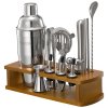 Sada barových nástrojov 18 dielov nerezová oceľ bambusový stojan