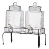 Sklenený dávkovač 2×5.5L s kovovým stojanom a nerezovým kohútikom
