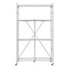 Skladací regál 4 police 36×21×60 inch, 5 koliesok, 4 háčiky, biely
