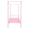Kovová twin posteľ s 4 stĺpmi, úložný priestor, lamely, ružová