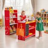 Detský drevený obchodný pult s pásom, skenerom, pokladňou a váhou