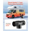 T-kus 59mm, 3-cestný s 2×90° ventilmi, čierny pre 2 kw diesel ohrievače