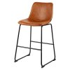 Barové stoličky sada 4, 65 cm, pu koža, opierka, kovové nohy, hnedé