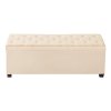 Úložný taburet s gombíkmi, výklopné veko, ľanové čalúnenie, béžový