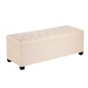 Úložný taburet s gombíkmi, výklopné veko, ľanové čalúnenie, béžový