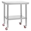 Nerezový pracovný stôl 60×76 cm s kolieskami a nastaviteľnou policou