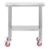 Nerezový pracovný stôl 60×76 cm s kolieskami a nastaviteľnou policou