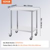 Nerezový pracovný stôl 24×36×38 inch, 4 kolieska, 3 výškové úrovne