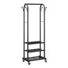 Stojan na šaty s kolieskami, tyčou, 3 policami, háčikmi, nosnosť 45 kg